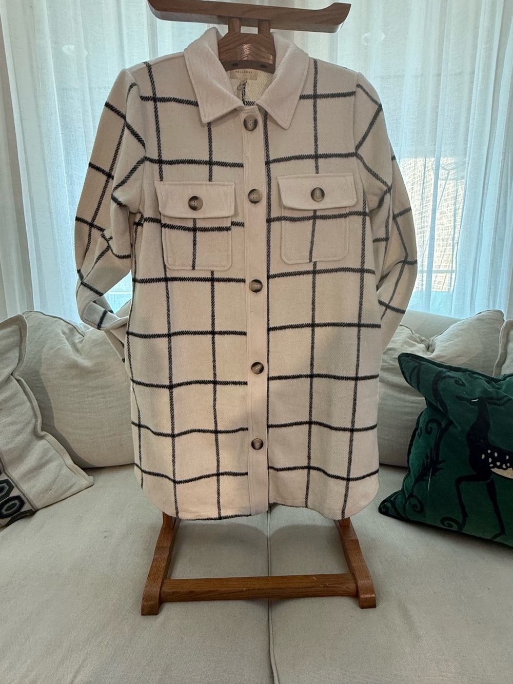 MELLODAY Cream Windowpane Button-Front Utility Jacket - Picture 2 of 6
